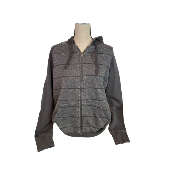 No Boundaries Womens Sweatshirt Medium Gray Striped Full-Zip Hoodie - Picture 1 of 8